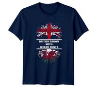 British Grown -with- Welsh Roots T-Shirt Welsh Heritage National Identity Birthday Gift for Him and Her 2XL Navy Blue
