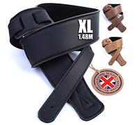 British Handmade Real Leather Guitar Strap: Finest Ultra Soft Italian Nappa Leather, 148cm long Foam Cushion Padded Guitar Belt - Suits Electric, Bass or Acoustic Instruments (inc Semi/Electro)