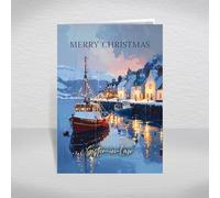 British Harbour Christmas Card for Sister-in-Law - Peaceful Winter UK Seaside Fishing Village Scene, A5 Deluxe Card with a Special Verse Inside: Sister-in-Law Christmas Card