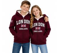 British Heritage Brands London England Kids Zipped Hoodie Hooded Sweatshirt Maroon Colour (LE129KZ)