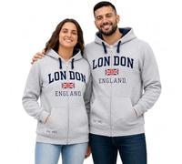 British Heritage Brands London England Unisex Zip Hoodie Grey Marl | Premium Applique Embroidered Hooded Sweatshirt with Union Jack Pin Badge XS-4XL (UK, Alpha, XL, Regular, Regular)