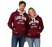 British Heritage Brands London England Unisex Zip Hoodie Maroon | Premium Applique Embroidered Hooded Sweatshirt with Full Zip & Union Jack Detail XS-4XL (XL)