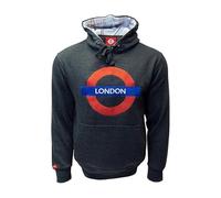 British Heritage Brands TFL129 Licensed Unisex London Roundel Chain Stitch Embroidery Hooded Sweatshirt (L) Charcoal