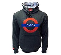 British Heritage Brands TFL129 Licensed Unisex London Roundel Chain Stitch Embroidery Hooded Sweatshirt (L) Charcoal