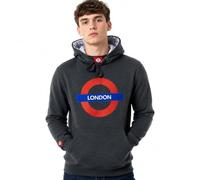 British Heritage Brands TFL129 Licensed Unisex London Roundel Chain Stitch Embroidery Hoodie | Premium 330GSM Sweatshirt with Tube Map Hood Charcoal | XS-4XL (M)