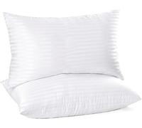 British Home Bedding 2 Pack Hotel Quality Bounce Back Side Sleeper Bed Pillows Hypoallergenic & Anti Dust Mite Resistant Premium Filled (Stripe Pillow, Pack of 2)