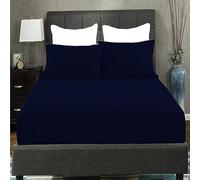 British Home Bedding Percale Extra Deep 16inch/40CM Fitted Sheet - Easycare Non iron and Anti Wrinkle Easy Iron Deep Fitted Sheet (Navy, 4ft)