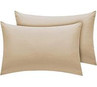 British Home Bedding - Plain Polycotton Percale Flat Bed Sheets - Premium Deluxe Hotel Quality (Latte/Light Brown, Pillow Case)