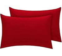 British Home Bedding - Plain Polycotton Percale Flat Bed Sheets - Premium Deluxe Hotel Quality (Red, Pillow Case)