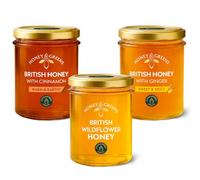 British Honey Selection Pack of 3 (3 x 240g), Wildflower, Cinnamon & Ginger | Raw, Pure & Natural, Unpasteurised | Lab Certified 0% Added Sugar | Honey Gift Set & Taster Box