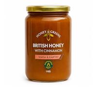 British Honey with Cinnamon 1kg, Raw, Pure, Natural, Runny & Unpasteurised with Ceylon Cinnamon | Lab Certified 0% Added Sugar | Large 1 Kilo Glass Jar, 100% British