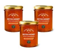 British Honey with Cinnamon Pack of 3 (3 x 240g), Raw, Pure, Natural & Unpasteurised Runny with Ceylon Cinnamon | Lab Certified 0% Added Sugar | Gift Set