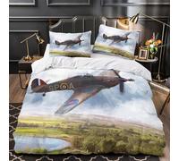 British Hurricane Fighter Comforter Covers Duvet Cover for Teens And Adults 3D Print Military Quilt Cover with Zipper Closure Soft Microfiber Bedding Set with Pillow Cases 3 Pieces Double（200x200cm）