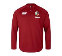British & Irish Lions Canterbury Men's Official Canterbury Cotton Rugby Jersey Tee | Long Sleeve Quarter Zip | Organic Cotton, Red Dahlia, M