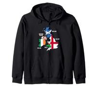 British Isles Countries and Flags Map for Men Women. Zip Hoodie