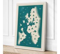 British Isles Map Minimalist Canvas Wall Art Print 24x16 Inch (61 x 41 cm)