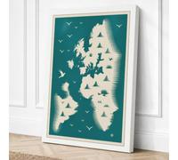 British Isles Map Minimalist Canvas Wall Art Print 36x24 Inch (91 x 61 cm)