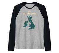 British Isles Sea Ireland Scotland Wales England Map Coins Raglan Baseball Tee