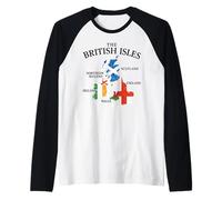 British Isles Sea Ireland Scotland Wales England Map Coins Raglan Baseball Tee