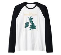 British Isles Sea Ireland Scotland Wales England Map Coins Raglan Baseball Tee