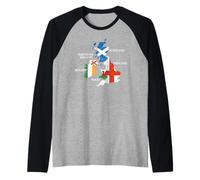 British Isles Sea Ireland Scotland Wales England Map Coins Raglan Baseball Tee