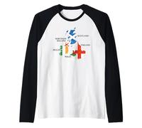 British Isles Sea Ireland Scotland Wales England Map Coins Raglan Baseball Tee