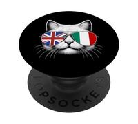 British Italian Flag Funny Cat Great Britain Italy Heritage PopSockets Adhesive PopGrip