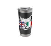British Italian Flag Funny Cat Great Britain Italy Heritage Stainless Steel Insulated Tumbler