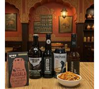 British Lager with a Curry Kit Gift Hamper Set - 4 Craft Lagers with Bombay Mix and a Tasty make at home Curry Kit (Ayubowan Sri Lankan - Hot)