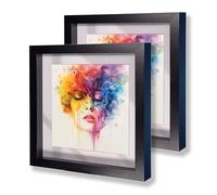 British made - 2 pieces 9" x 9" black Box Frame Wooden Photo, Crafts, Wedding, Art, With Mount shadow frame