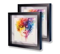 British made 2 Pieces Black 10" x 10" Shadow Box Picture Frame Wooden Photo, Crafts, Wedding, Art, With Mount
