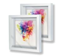 British made 2 Pieces White 10" x 10" Shadow Box Picture Frame Wooden Photo, Crafts, Wedding, Art, With Mount