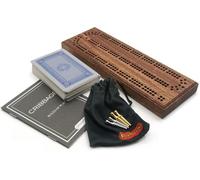 British Made Mahogany Cribbage Set - 20cm Solid Board Supplied with Metal Pegs
