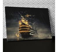 British Man'O'War Stormy Black Canvas Wall Art, Framed Ready to Hang Picture Print AB200