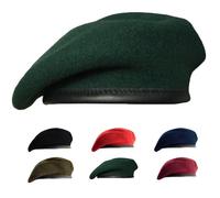 British Military Berets for Men and Women,Wool and Leather Army Beret Hats Dark Green