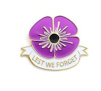 British Military Lest We Forget Poppy Pin Badges- Various Styles (Purple- Lest We Forget)