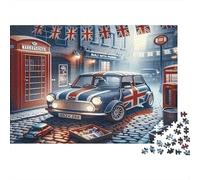British Mini Car 1000 Piece Jigsaw Puzzle Bookshop Scene Art Premium Cardboard for Puzzle Collectors Party Games 52x38cm/1000pcs