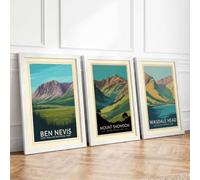 British Mountain Journeys Vintage Set of 3 Framed Wall Art Prints A1
