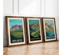 British Mountain Journeys Vintage Set of 3 Framed Wall Art Prints A4
