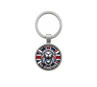 British No Surrender Keyring, Patriotic Lion Design with Union Jack Flag
