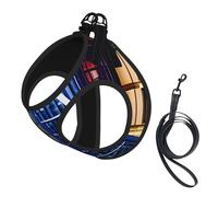 British Phone Booth Print Step in Dog Harness and Leash Set,Adjustable Reflective Harness for Small Dogs Cats