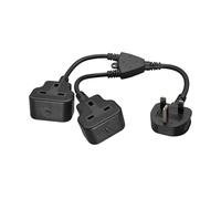 British Plug Y Splitter Cable, 3Prong Male Plug to Two 3Prong Female Sockets, 30Cm in Cord for Indoor Power Setup Desk