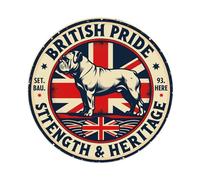 British Pride Strength Heritage Bulldog Union Jack Retro Tin Sign, Vintage Metal Wall Plaque Decor for Home, Bar, Garden, Bar, Cafe, Man Cave Decorative Poster, 8 × 8 Inch