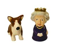 British Queen Elizabeth II and Corgi Dog Salt and Pepper Shaker Pots Set of 2