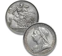British Queen Victoria Coins, 1895 Victoria Silver Crown, UK Old Coins for Collectors, Great Britain Antique Silver Coin Set, Vintage Ancient St George Coin Collection