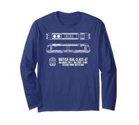 British Rail Class 47 Brush Type 4 Locomotive Blueprint Long Sleeve T-Shirt, Adult Unisex, Navy Blue, XX-Large