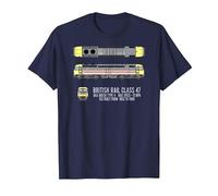 British Rail Class 47 Brush Type 4 Locomotive Blueprint T-Shirt, Men, Navy Blue, 3X-Large