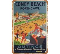 British Rail Coney Beach Porthcawl Railway Wall Poster Metal Band Tin Signs Retro Garage Plaque Decorative Living Room Garden Bedroom Office Hotel Cafe Bar Metal Sign Plaque Poster 8X12 Inch