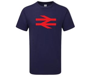 British Rail T Shirt as worn by Damon Albarn. Navy Tee with Red logo Retro Train