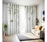 British Retro Blackout Curtains 90 Inch Drop 2 Panels, Thermal Insulated Weeping Willows, Flowers Birds Eyelet Curtains with Black Linerfor Bedroom & Living Room Window Decor, 46"x90", Light Green